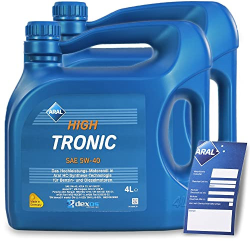 2x 4 L = 8 Liter ARAL HighTronic 5W-40 Motoröl inkl. Ölwechselanhänger