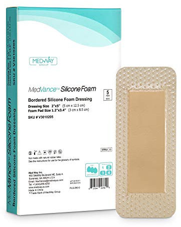 MedVanceTM Silikon - Silikonkleber Schaumstoffverband, Verbandgröße 5 cm x 12.5 cm (3 cm x 8.5 cm Wundkissen), Karton mit 5 Verbänden