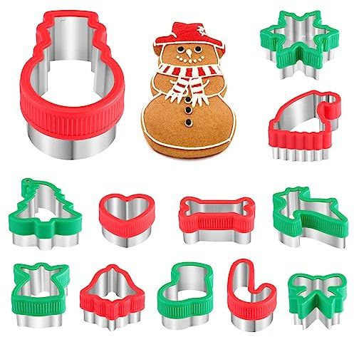 Hemoton Pack of 12 Christmas Cookie Cutters, Stainless Steel Cookie Cutters, Christmas Baking Accessories with Comfort Handle, Santa, Christmas Tree, Gingerbread Man, Snowflake, Biscuit Cutters
