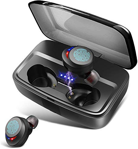 Wireless Headphones Bluetooth Earphones IPX8 Waterproof Deep Bass Stereo Sound Earphones with Microphones 100H Playtime Noise-Cancelling Earbuds with Charging Case