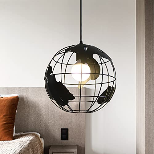 Mengjay Plafonnier Luminaire,Rétro Suspension au plafond Métal Luminaires 60W E27 1 Lumières Lustre à lampadaire Forme de la Terre Noir(Diamètre 20cm)