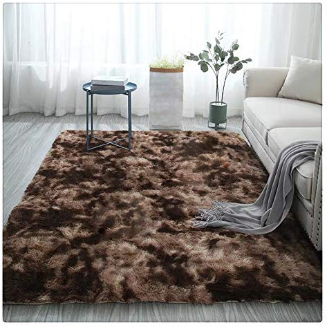 SimidunEUR Tie-Dye Allmählicher Spitzenqualität Lammfellimitat Teppich Lammfellimitat Teppich Longhair Fell Nachahmung Wolle Bettvorleger Sofa Matte,Kaffee,120 * 200 cm