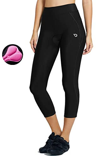 Baleaf Fahrradhose Damen Gepolstert 3/4 Radlerhose Radhose Kurz Gepolsterte Leggings UPF 50+ Fahrradbekleidung Sommer Schwarz 3XL