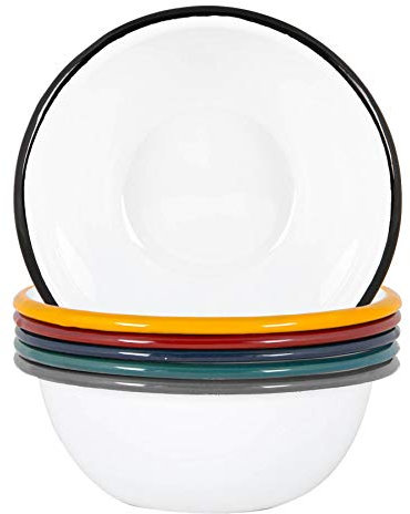 Argon Tableware Coloured Pasta Bowls - 16cm - Pack of 6 - Multicoloured Metal Enamel Cereal Lightweight Camping Serving Bowls for Snacks, Pasta, Cereal, Salad