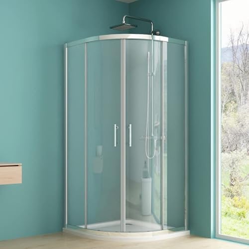 IMPTS Duschkabine 80x80cm Viertelkreis Runddusche, Duschabtrennung Schiebetür Dusche mit 6mm ESG Nano Glas, Höhe 195 cm, Duschtüren Radius 550 mm, Ohne Duschwanne