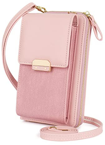 Katech Sac Bandoulière Femme, Pochette Téléphone Portable de 6,5'', Petit Portefeuille Femme Cuir PU pour Smartphone, Monnaie, Clé, Sacoche Femme Bandoulière, Sac Telephone Portable Femme, Rose