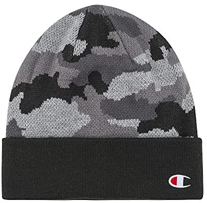 Champion Logo Cuff Beanie, Grey Camo, One Size