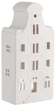 BUTLERS Teelichthaus, Grachtenhaus aus weißem Porzellan Höhe 20cm -Amsterdam- Windlicht-Haus für die Krippe, Weihnachtsdorf Häuser für Weihnachtsdekoration. Weihnachtshaus
