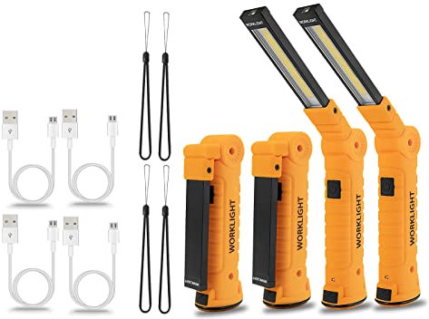 Vagocom Rechargeable Inspection Lamp, LED Battery Powered Torches Portable Bright Flashlight COB Work Light USB Small Torch Lantern Tools with Magnetic for Mechanic,Garage,Camping,Emergency(4 Pack)