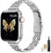 MioHHR Slim Straps Compatible with Apple Watch Strap 38mm 40mm 41mm 42mm(Series 10),Thin Stainless Steel Metal Chain Band for Women iWatch Straps Series 9 8 7 6 5 4 3 2 1 SE,Silver