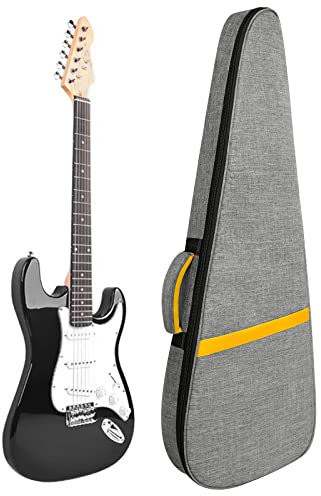 LETSROCK Custodia per chitarra elettrica, 99 cm, con imbottitura spessa 1,3 cm, con maniglia per il trasporto, tasca e tracolla, colore grigio, Triangolo grigio e giallo, 99 cm, moderno