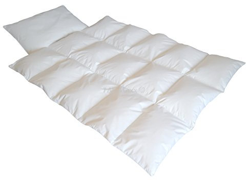 TM Maxx Baby Set Gänse Federn/Daunen Bettdecke Kinder Baby Set Steppbett + Kissen 100x135/40x60 (95% Federn 5% Daunen), Weiß