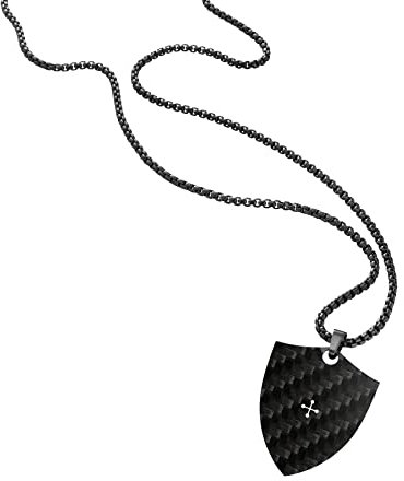 Lion & Son Kohlenstoff Halskette I schwarzer Carbon-Anhänger I Anker Kreuz Dog Tag (55CM, SHIELD)