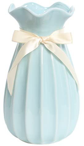 Vase Blau 24 cm Hoch, Blumenvasen Modern aus Keramik für Tischdeko Innenbereich, Deko Vasen für Pampasgras