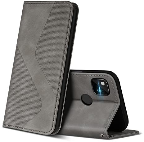 ZONNAVI Hülle für Google Pixel 4A 4G, PU Leder Handyhülle mit Kartenfächer und Standfunktion, Lederhülle Flip Wallet Case Schutzhülle für Google Pixel 4A 4G (Grau)