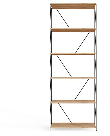TAD TIMBER ART DESIGN UK Leyo Modular 6 Tier Shelving Unit Free Standing Shelves for Living Room Ladder Display Unit for Living Room, Office - Oak