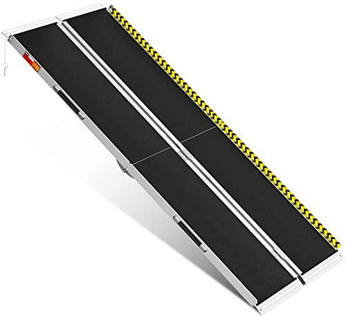 VNN Portable Wheelchair Ramp 7FT, Non-Slip Aluminum Folding Handicap Ramp, Door Threshold Wheelchair Ramps for Home, Wheel Chair Ramp for Home Steps, Doorways