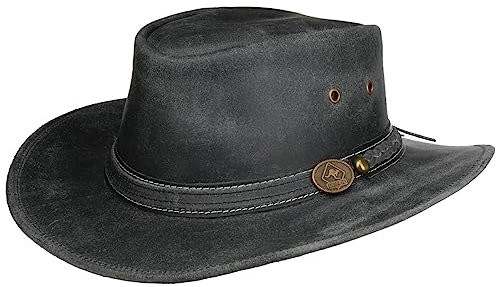Scippis Irving – Robuster Lederhut für Damen & Herren | Wasserabweisender Westernhut mit formbarer Krempe | Perfekt für Outdoor, Abenteuer & Freizeit (DE/NL/SE/PL, Alphanumerisch, XL, Schwarz)
