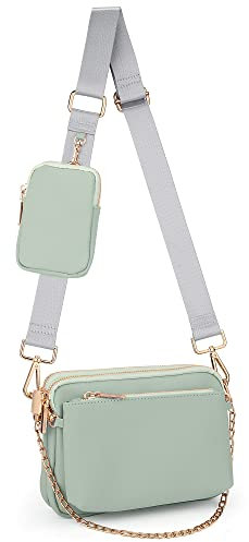 UTO Kleine Umhängetasche Damen 3 in 1 Crossbody Bag Damen Breiter Gurt mit Münzbeutel Handtasche mit Abnehmbare Kette Schultertasche mit Abnehmbar Verstellbarer Schultergurt Grün Stylisch Tasche