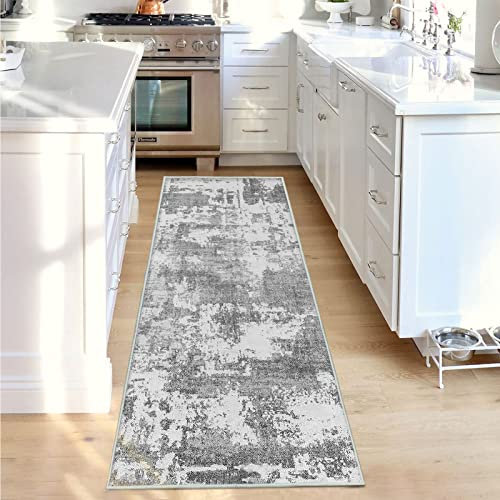 JURLEA Flurläufer Rutschfester Teppichläufer für Flure Küche & Wohnzimmer waschbar leicht Langer Läufer (Creme/Grau, 60 x 180 cm)