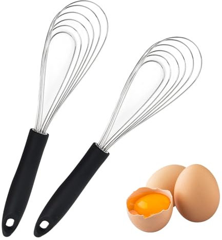 RUCUDIM Lot De 2 Fouets Cuisine De Fouets En Acier Inoxydable Et Silicone Antiadhésif,27cm Fouet Acier Inoxydable, Mousseur à œufs Pour La Cuisson, Le Mélange