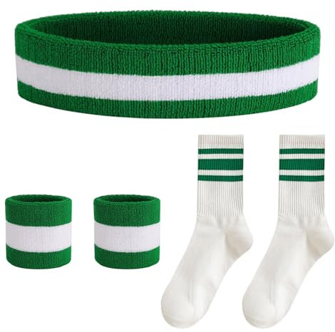 3-Teiliges Set Gestreifte Schweißbänder Mit 1 Paar Socken, Sport-Stirnband, Fitness-Schweißband, Frottee-Armbänder, Basketball-Armbänder
