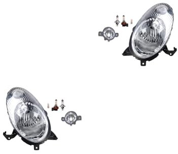 Johns, Scheinwerfer Satz Halogen Front passend für Nissan Micra K12 01/2003-04/2005 H4 Links & Rechts + Nebelscheinwerfer + Leuchtmittel