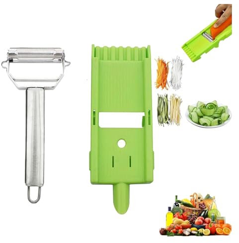 Zestio Pelador multipelador de patatas, pelador multifuncional doble cuchilla + Exprimidor de Limón + Espiral de Patatas para zanahoria, patata, melón, gadget de verduras y frutas (1 unidad)