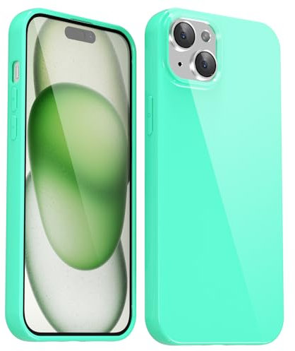 Svanove for iPhone 15 Case Silicone, Glossy Soft Rubber Gel Jelly Cute Protective Plastic Simple Plain Phone Case Cover for Women Girl, Slim Thin Flexible Shockproof TPU, Mint Green