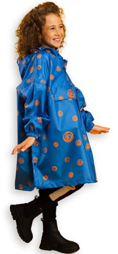 Jubi® Poncho antipioggia per bambini in 100% poliestere riciclato, impermeabile, leggero e traspirante, perfetto per le avventure all'aria aperta, Blu, 9-12 Jahre