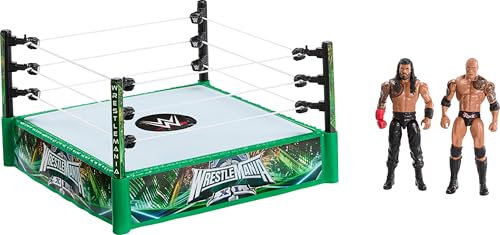 Mattel WWE Bloodline Rules-Spielset mit Ring und 2 Actionfiguren, enthält 15 cm große Sammelfiguren der Superstars The Rock und Roman Reigns, JDB55