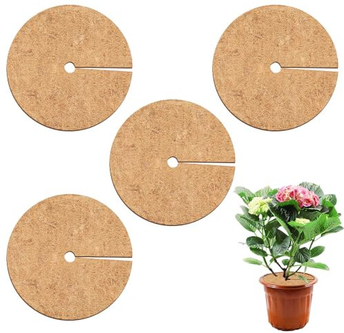 4 Stück Kokos Mulchscheibe, 60 x 60cm Kokosmatten Kokosscheibe Kübelabdeckung Winterschutz für Topfpflanzen Kokosmatte Kokos Pflanzenschutz Kokosfasermatte für Kübelpflanzen im Garten Gegen die Kälte
