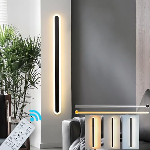 ZTWLEED LED Wandleuchte Innen 80CM/28W Wandlampe mit Fernbedienung | Dimmbar 10-100%,3000K-6000K, Lange Wandleuchte für Schlafzimmer Wohnzimmer Korridor Treppenhaus,110-240V, Schwarz
