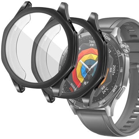 sciuU Cover Protettiva per HUAWEI GT 5 46mm, [2 Pezzi] Custodia con Protezione di Schermo in TPU Flessibile, Morbida Copertura Cornice Resistente per GT5 Smartwatch - Nero + Nero