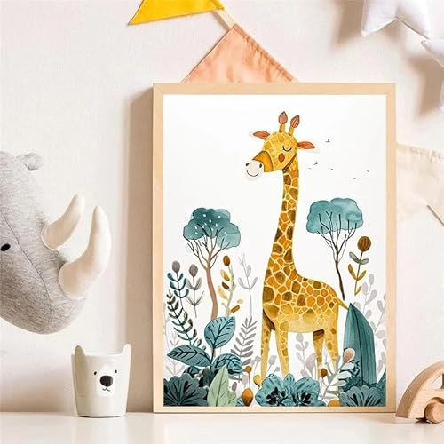 Niedlichen Elefanten Löwe Giraffe Zebra Blume Baum Kindergarten Wand Kunst Leinwand Malerei Tier Poster Drucke Bilder Baby Kinder Zimmer Dekor 50x70cm ohne Rahmen