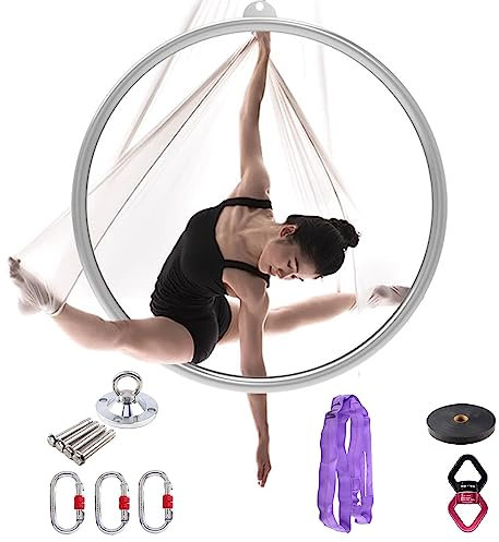 FFYUTING Aerial Hoop Single Point Lyra Hoop Set, Aerial Fitness Tanz Yoga Ring Yoga Zubehör, Yoga Hoop aus Edelstahl