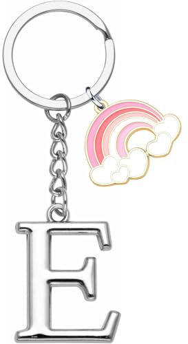 ZYMGUO lettre initiale pendentif Porte-clés,Arcobaleno lettre initiale porte-clés cadeau amis soeurs,argent A-Z 26 lettre initiale pendentif porte-clés - cadeau femme homme anniversaire porte-clés (E)