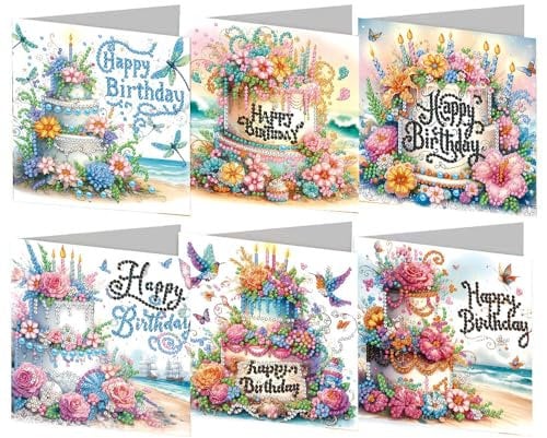 Huacan Diamant Painting Gruß Karten 6 8 Stück Weihnachten Grußkarte Mit Umschlag 5D DIY Diamond Weihnachtskarten Kit Neujahr Geschenk für Familien Paare und Freunde