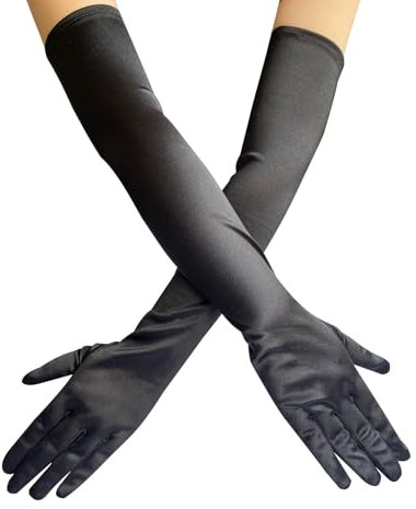 Toumett Long Evening Gloves,Black Satin Gloves,Long gloves for Women,Fancy Dress glove Costume,Stretchy Elbow Length Glove,1920s Style,for Halloween/Christmas/Bridal Party/Wedding Prom Opera