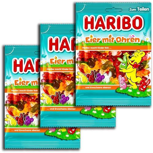 3 er Pack Haribo Eier mit Ohren 3 x 200g Fruchtgummi/Weingummi