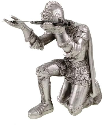 Kremers Schatzkiste Ritter Brieföffner Figur - Handbemalte Dekofigur Silber 20cm Polyresin Skulptur Mittelalter Rüstung Schwert Metall - Geschenk Fantasy Gothic Büro Deko Schreibtisch Accessoire
