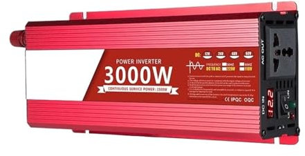 Transformador Toma Universal 1000W/1800W/2200W/3000W Inversor De Potencia CC 12V A 220V Inversor De Onda Sinusoidal Pura Convertidor LCD Inversor Corriente(3000W)