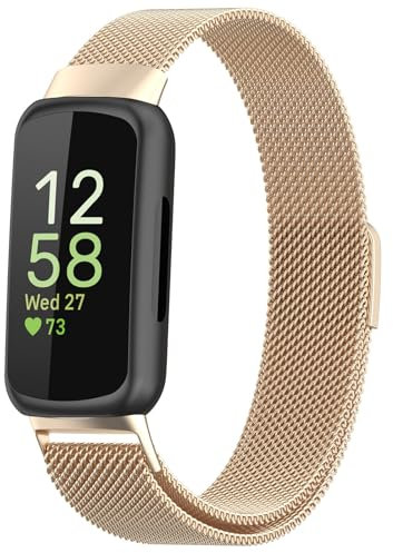 YOOUMI Strap Compatible with Fitbit Inspire 3 Straps for Women Men, Stainless Steel Magnetic Strap, Adjustable Wristband for Fitbit Inspire 3 Fitness Tracker, Champagne Gold
