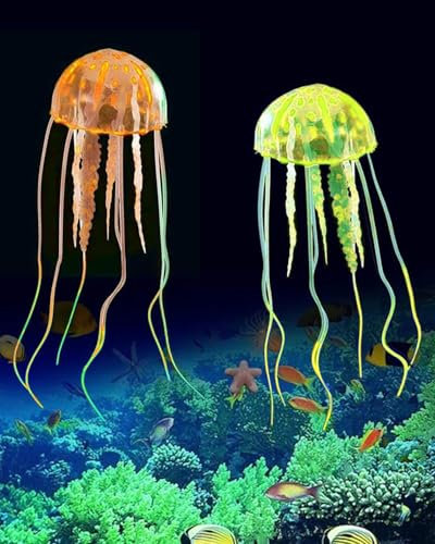 FDCGAS 2 Pcs Méduse Artificielle, Méduse Silicone,Décoration Aquarium, Méduse Lumineuse, Méduses Artificielles, Décoration Aquarium, Décoration D'Aquarium Coloré, pour Fish Tank