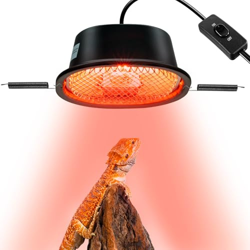 CAVACHEW G9 Reptile Infrared Heat Lamp, Terrarium Heating Lamp Fixture with 50W UVA Low Profile Night Red Bulb | Safety Mesh, Tank Hood Basking Spot Light for Bearded Dragons Turtles Lizards Geckos