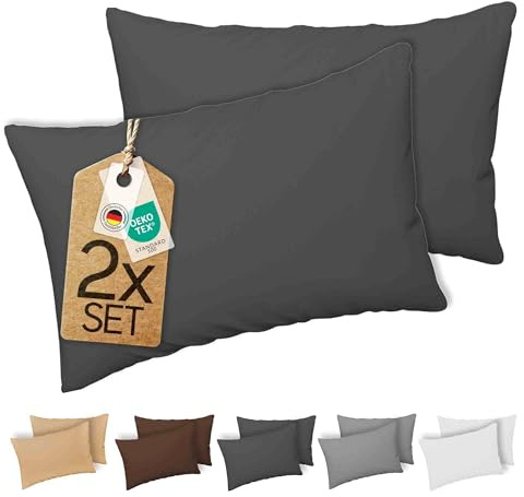 etérea Kissenbezug 70x90 Baumwolle - 2er Set Kissenbezüge - Anthrazit - Oekotex - Kopfkissenbezug 70x90cm - Jersey Kissenhülle für Kissen 70 x 90 cm mit Reißverschluss - Grau