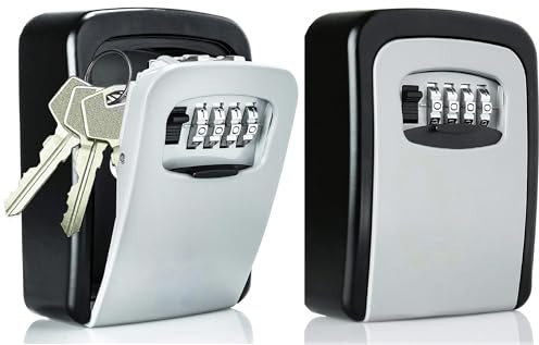 CROING Caja fuerte para llaves montada en la pared, caja de bloqueo con cerradura de combinación, código de 4 dígitos, negro y gris