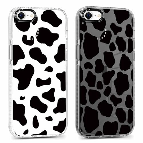 RUMDEY Schutzhülle für iPhone 16e, 15,5 cm (6,1 Zoll), süßes Muster, Kuhdruck, ästhetisches Design, transparent, weiches Silikon, dünn, TPU, stoßfest, für Damen und Mädchen, Schwarz und Weiß, 2 Stück