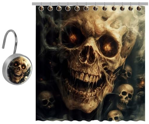 VAPOKF Rideau de douche en polyester avec 9 crochets en acier inoxydable - Motif têtes de mort - 91 x 182 cm
