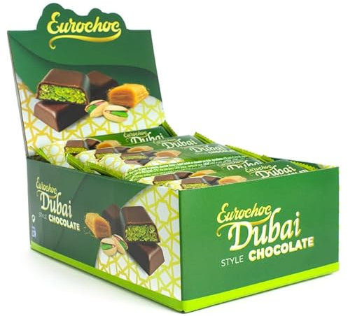 Barritas Chocolate Dubai | 24 x 40g | Chocolate con Pistacho Crujiente y Pasta Kataifi | Ideal para Reuniones, Regalos y Cestas Gourmet